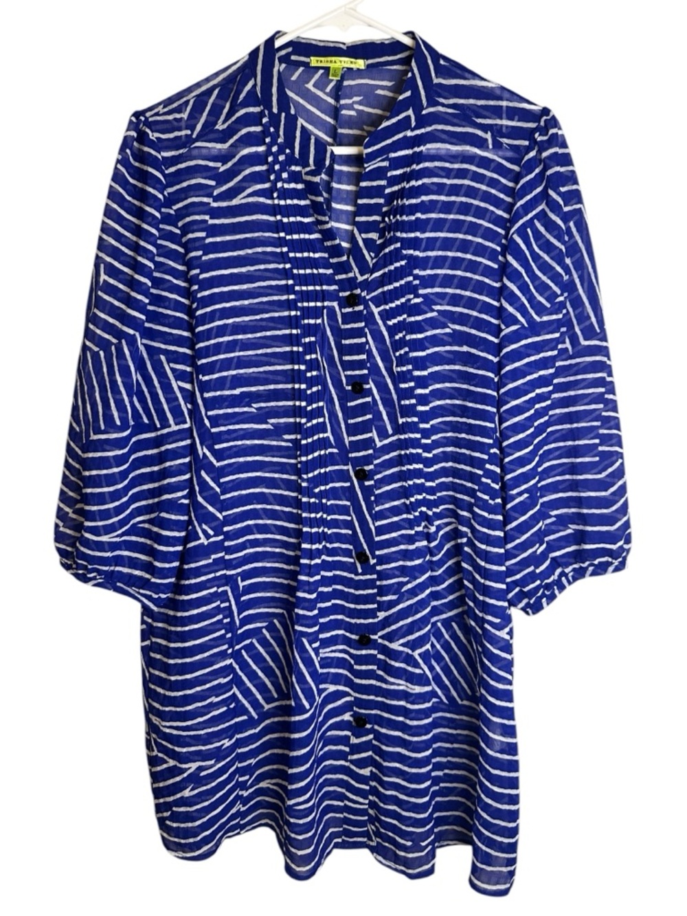 Trisha Tyler Stripe Tunic Blouse Coastal Resort Artsy Lagenlook Travel Cruise L